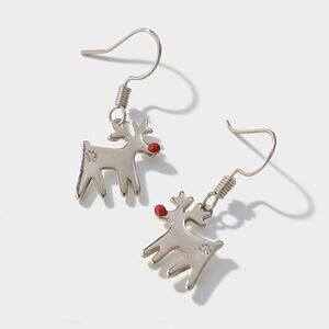 Reindeer Earrings – White Gold Plated Holiday Jewelry | 0.59" x 1.18"